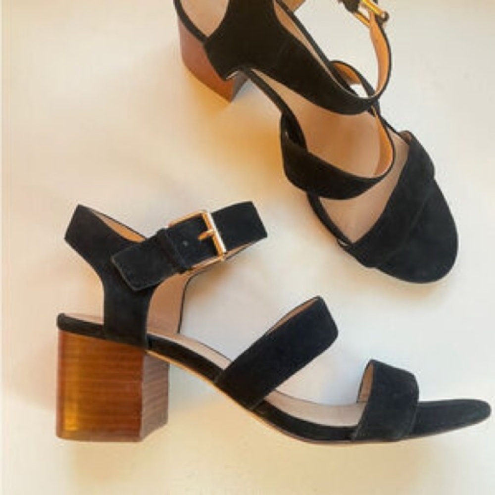 $148 J. CREW Block Heel Strappy Sandals in Black Suede Leather Size 6